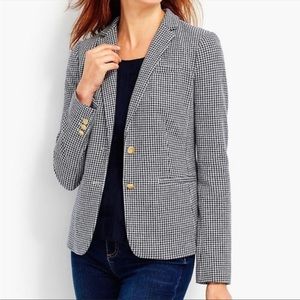 Talbots Aberdeen classic houndstooth navy blue white blazer 14